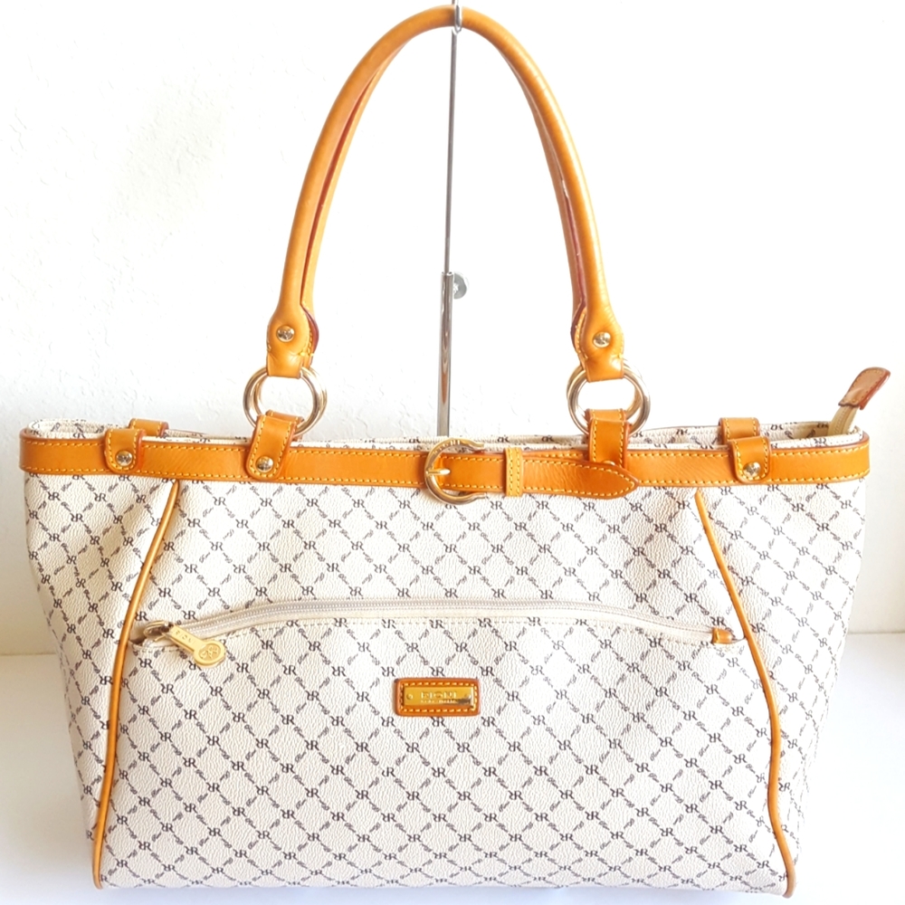 RIONI Italian Leather Canvas Tote Handbag Monogrammed Moda Italia